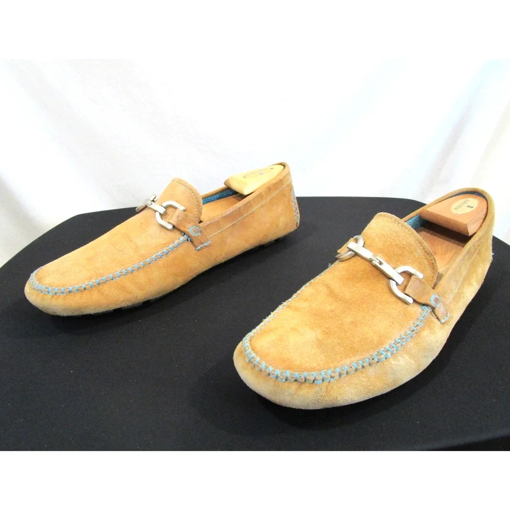 Donald J. Pliner Tan Brown Suede Horsebit Driving Moccasin Loafers Men 11